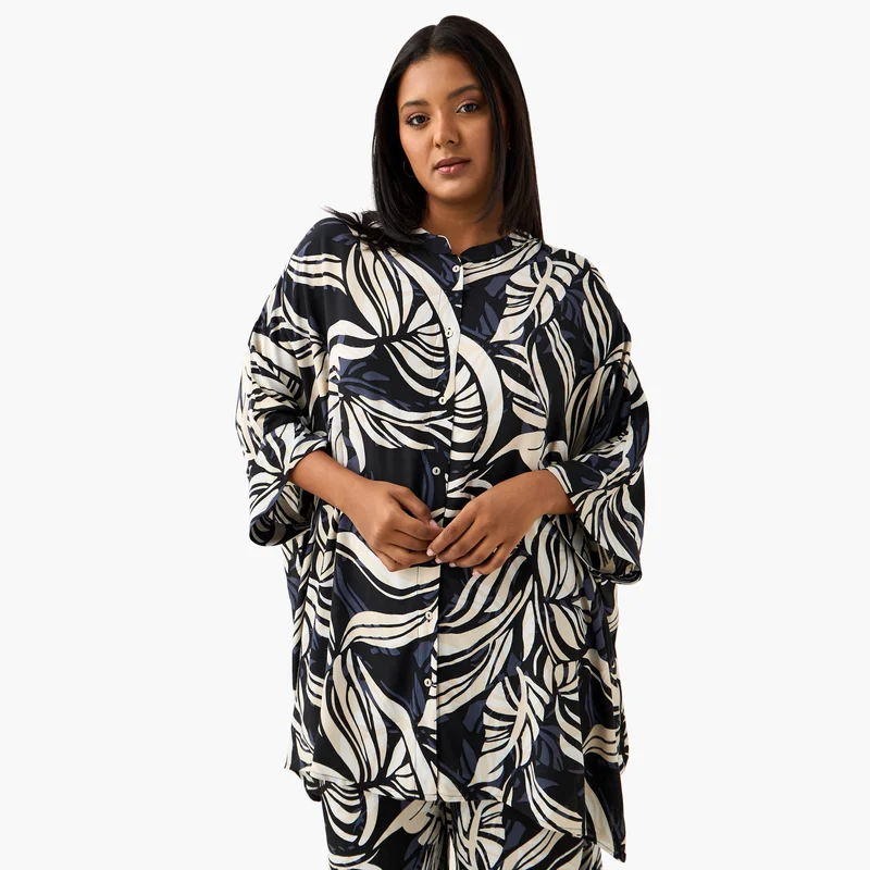  أولا بوبكن Plus Size Ulla Popken All-Over Print Top with 3/4 Sleeves