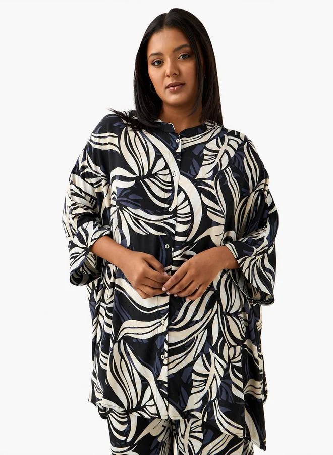 Ulla Popken Plus Size Ulla Popken All-Over Print Top with 3/4 Sleeves