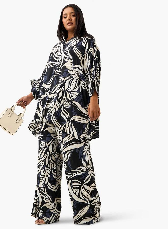 Ulla Popken Plus Size Ulla Popken All-Over Print Top with 3/4 Sleeves