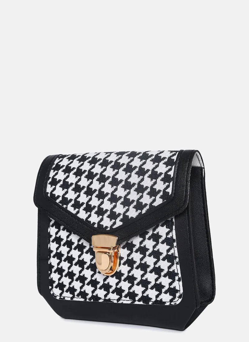Haute Sauce  Houndstooth Weave Black & White Cross Body Bag for Women | Best Price UAE