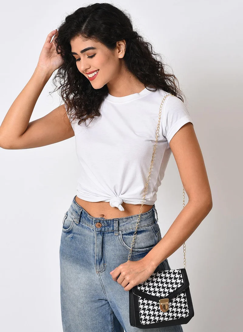 Haute Sauce  Houndstooth Weave Black & White Cross Body Bag for Women | Best Price UAE