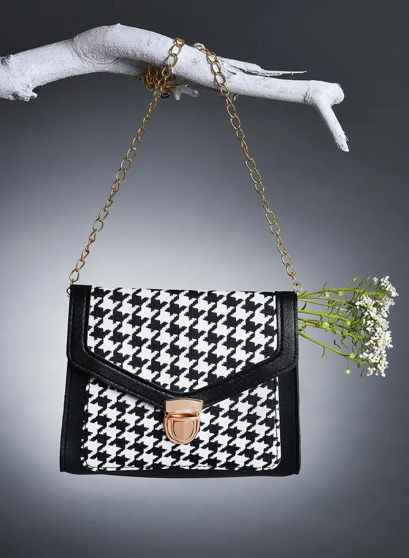Haute Sauce  Houndstooth Weave Black & White Cross Body Bag for Women | Best Price UAE