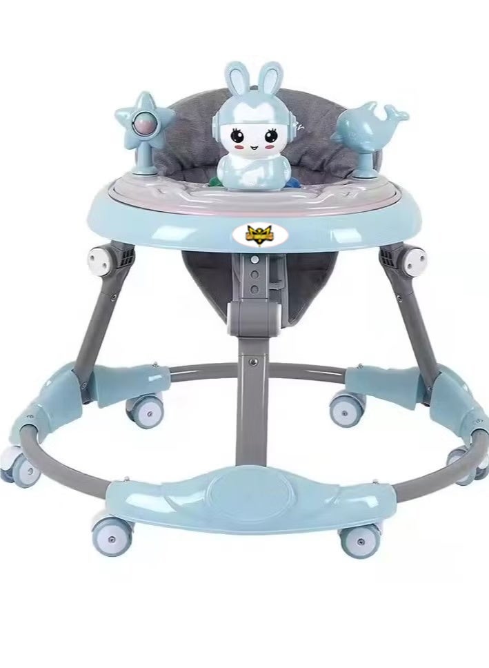 Gold Mantis Adjustable Baby Walker with Activity Tray, Foldable Infant Learning Walker with 360° Wheels, Safety Seat, Height Adjustable Toddler Walking Trainer (Blue)