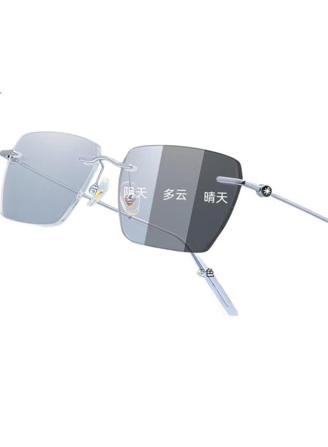 CAPONI Color-Changing Anti-Blue Light Glasses Men Pure Titanium Frameless Plain Glasses Ultra-Light Anti-Radiation Mobile Computer Eye Protection Glasses Non-Prescription - Image 1