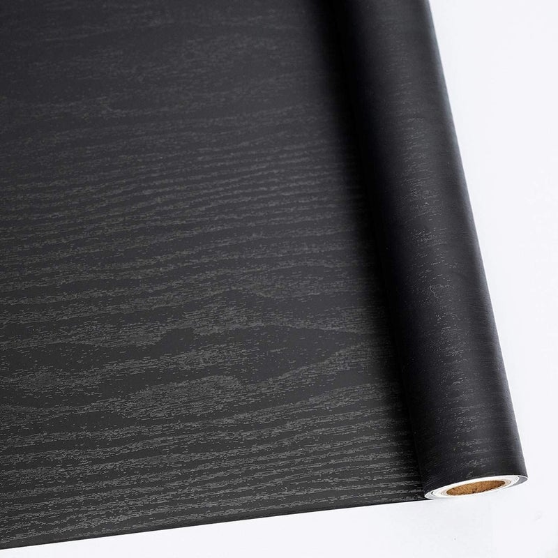 Abyssaly Black Wood Peel and Stick Wallpaper 11.78 in X 590 in Decorative Self-Adhesive Contact Paper Film for Furniture Easy to Clean Thickening Upgrade Increase Stomata and Reduces Bubble Generation - Image 1