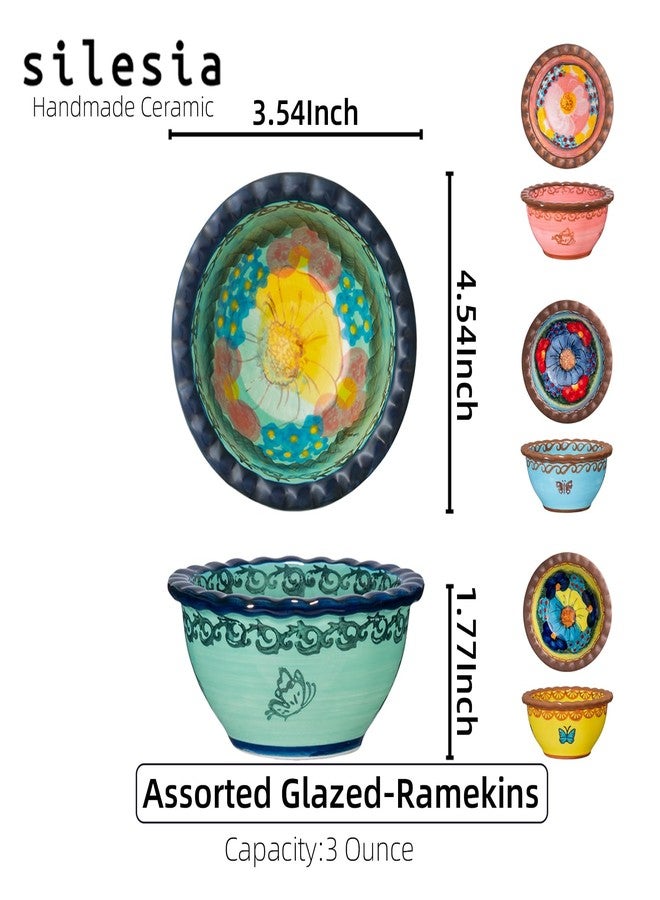 silesia Handmade 3 oz Ramekins, silesia Ceramic Creme Brulee Pudding Cups Set of 4 - Hand Painted Small Sauce Bowl for Kitchen in Gift Box, Microwave & Dishwasher Safe, 3.5 inch, Assorted Glazed - Image 4
