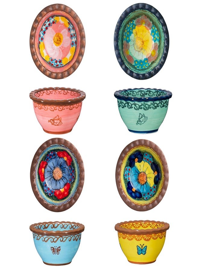 silesia Handmade 3 oz Ramekins, silesia Ceramic Creme Brulee Pudding Cups Set of 4 - Hand Painted Small Sauce Bowl for Kitchen in Gift Box, Microwave & Dishwasher Safe, 3.5 inch, Assorted Glazed - Image 1