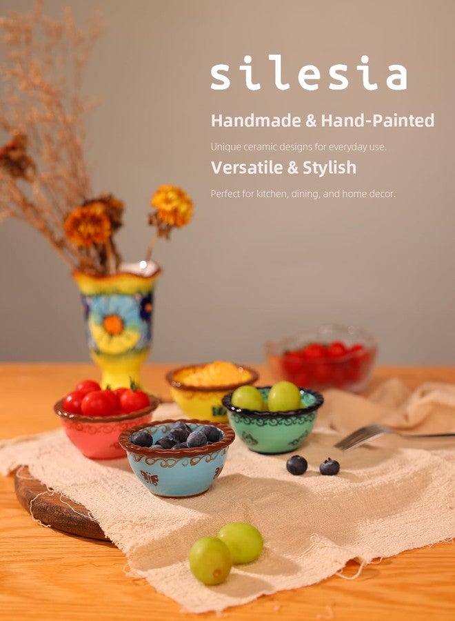 silesia Handmade 3 oz Ramekins, silesia Ceramic Creme Brulee Pudding Cups Set of 4 - Hand Painted Small Sauce Bowl for Kitchen in Gift Box, Microwave & Dishwasher Safe, 3.5 inch, Assorted Glazed - Image 5