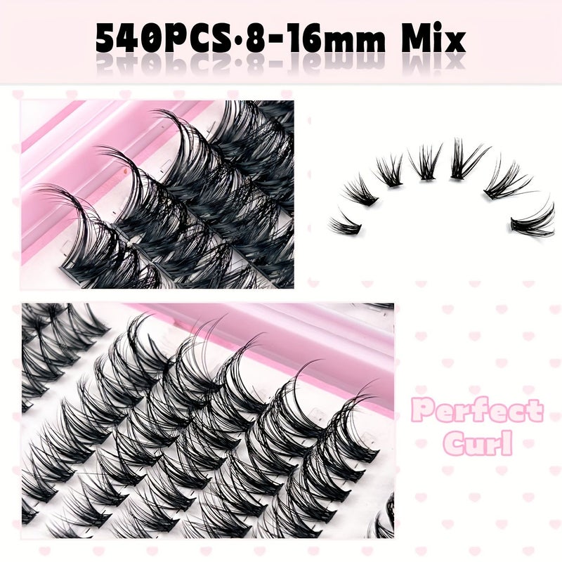540 Pcs False Eyelash Clusters D Curl Natural Wispy Volume 30D Length Diy Cat Eye Look For Cosplay Daily Wear Beginner Friendly - Image 2