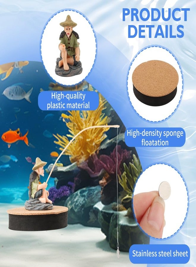 WeiLingBo Resin Fisherman Aquarium Decor with Realistic Mini Fishing Rod, Sitting Fishing Figurines Floating Fish Tank Decorations, Fun Fish Feeder Aquarium Ornaments(Style 1) - Image 3