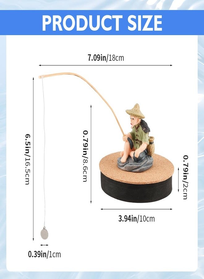 WeiLingBo Resin Fisherman Aquarium Decor with Realistic Mini Fishing Rod, Sitting Fishing Figurines Floating Fish Tank Decorations, Fun Fish Feeder Aquarium Ornaments(Style 1) - Image 2