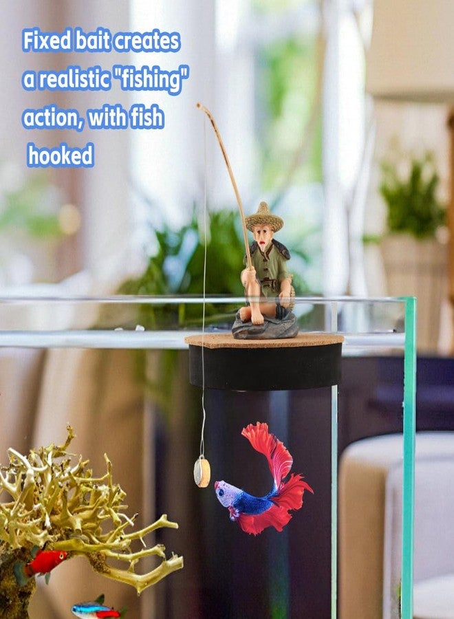 WeiLingBo Resin Fisherman Aquarium Decor with Realistic Mini Fishing Rod, Sitting Fishing Figurines Floating Fish Tank Decorations, Fun Fish Feeder Aquarium Ornaments(Style 1) - Image 4