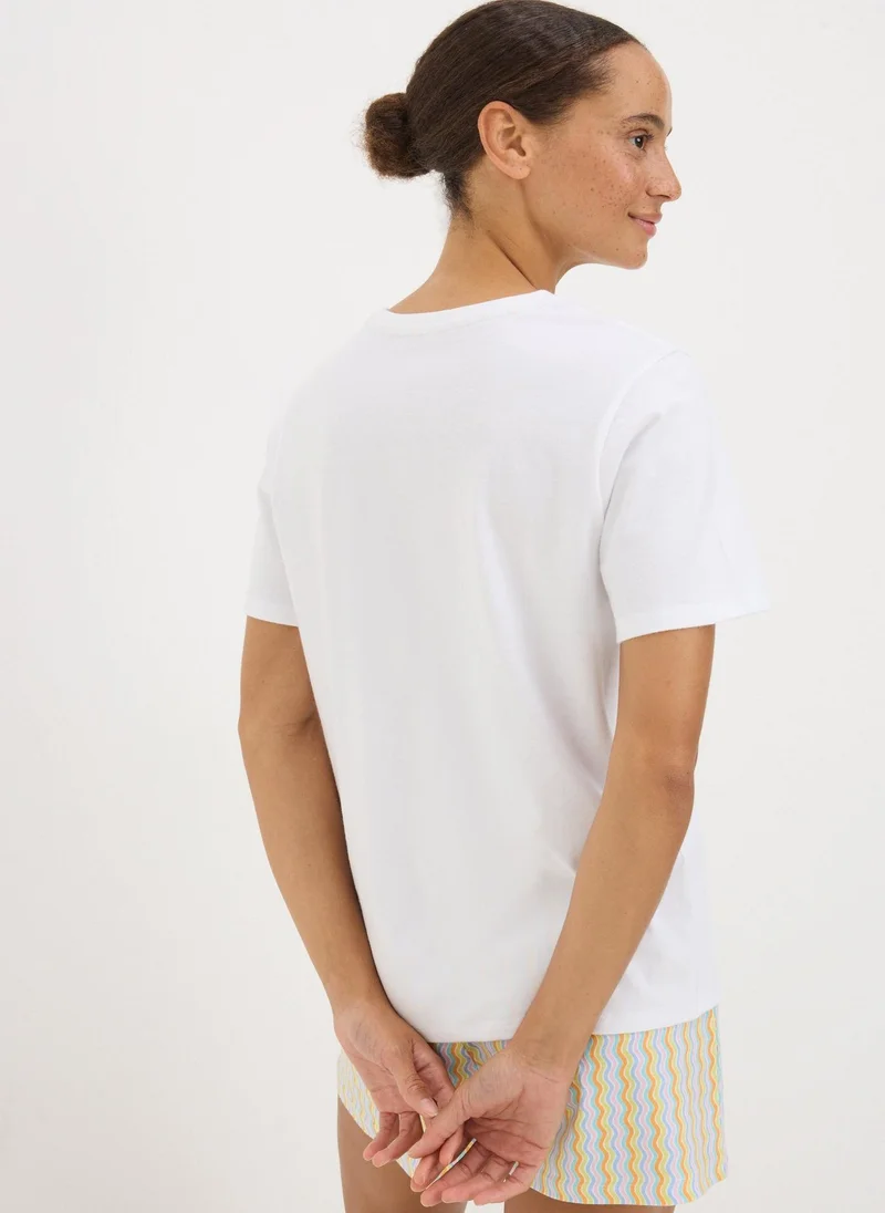 Matalan White Malibu Stripe Shorts & T-Shirt Pyjama Set