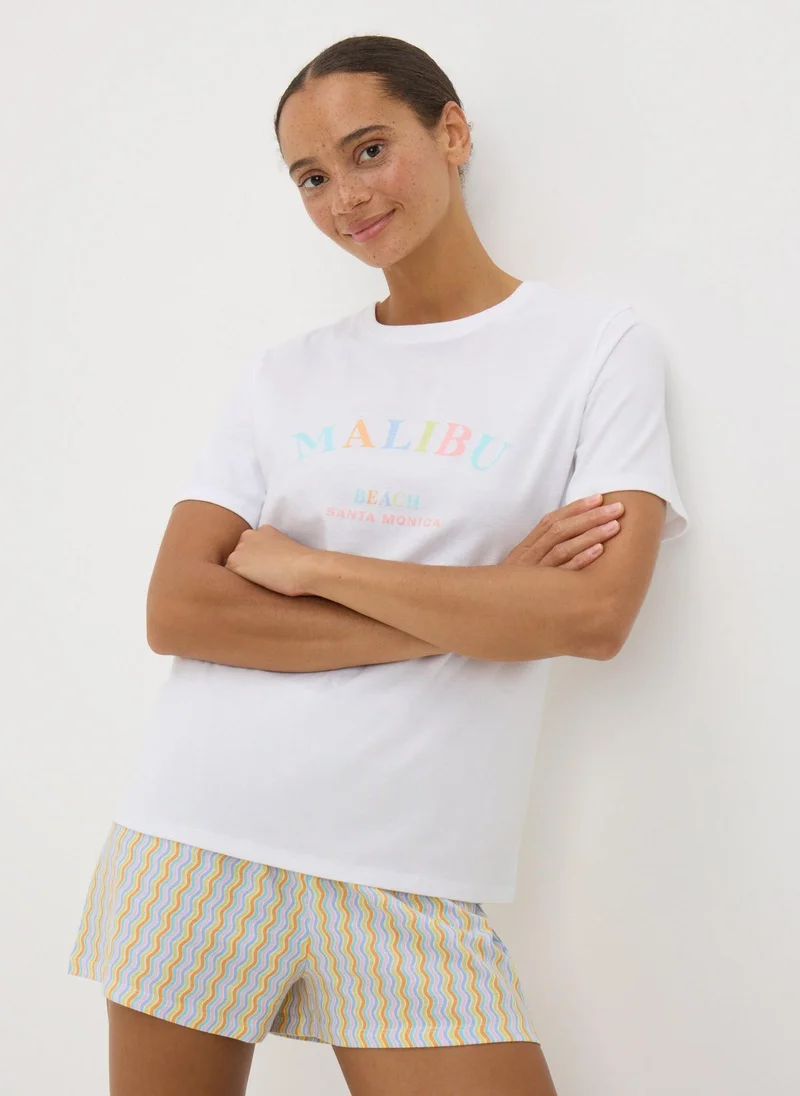 Matalan White Malibu Stripe Shorts & T-Shirt Pyjama Set