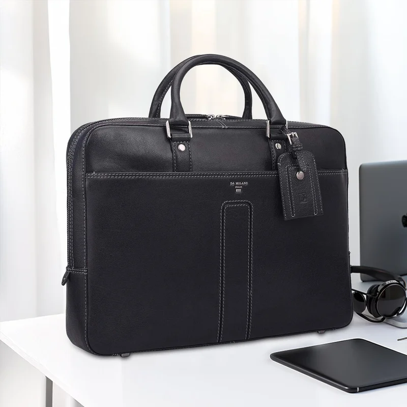 Elephant Pattern Leather Laptop Bag - Navy
