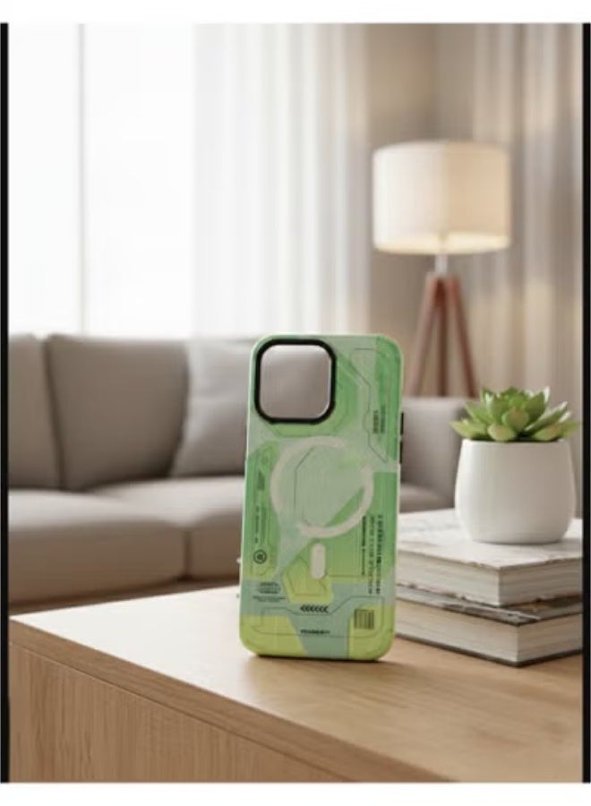 Grace Apple IPhone 13 or 14 -Cyberpunk Mech Magnetic Case for iPhone 13 or 14 – Light Green Tech Back Cover - Image 1