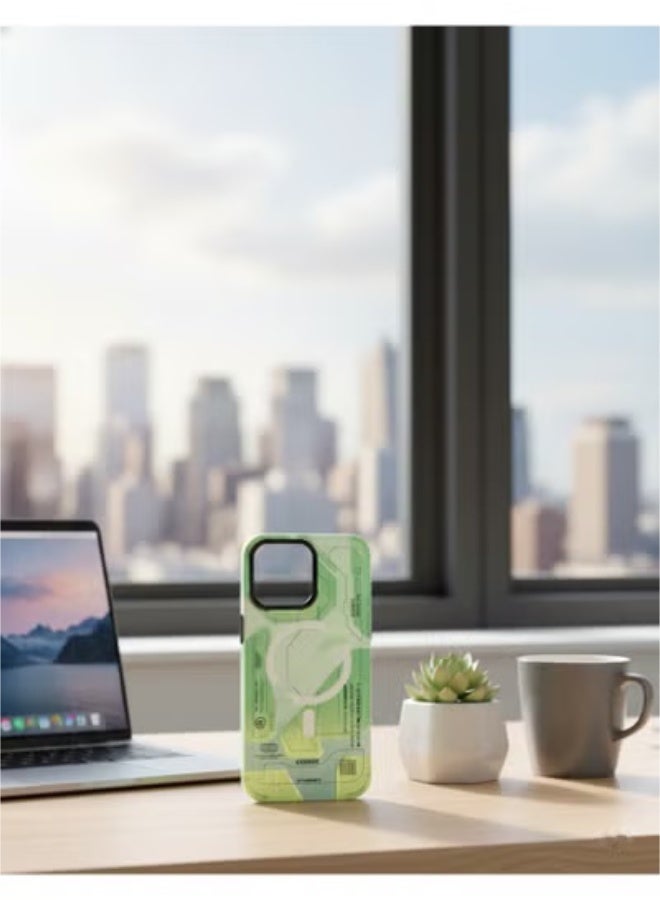 Grace Apple IPhone 13 or 14 -Cyberpunk Mech Magnetic Case for iPhone 13 or 14 – Light Green Tech Back Cover - Image 2