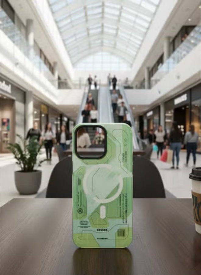 Grace Apple IPhone 13 or 14 -Cyberpunk Mech Magnetic Case for iPhone 13 or 14 – Light Green Tech Back Cover - Image 4