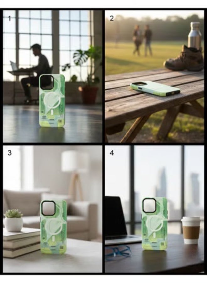 Grace Apple IPhone 13 or 14 -Cyberpunk Mech Magnetic Case for iPhone 13 or 14 – Light Green Tech Back Cover - Image 3