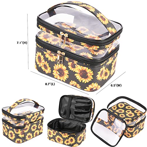 FITINI Makeup Bags Double Layer Travel Storage Large Cosmetic Cases Makeup Organizer Toiletry Bags Waterresistant for Women Makeup Brush BagSunflower - Image 3