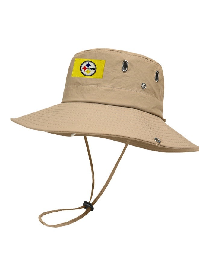 Pittsburgh Steelers Beige Wide-Brim Bucket Hat with Adjustable Chin Strap