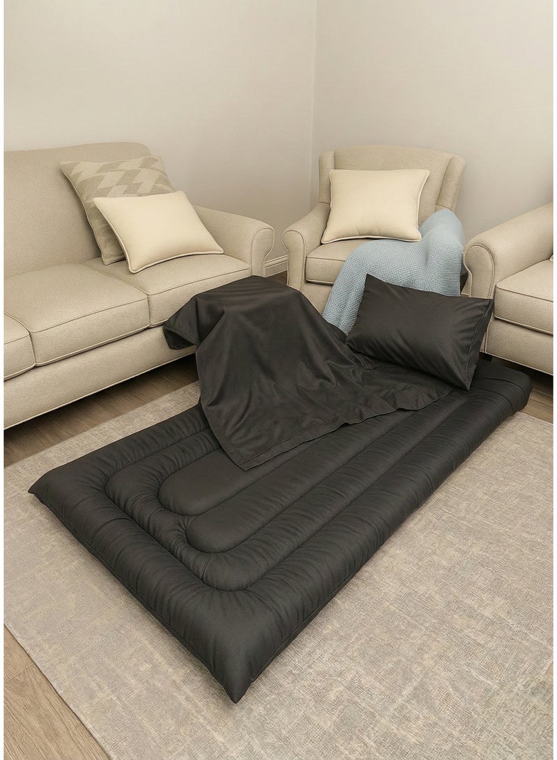 SleepLand Rest and school package, black color, consisting of a mattress, a garage, a pillow, and a pillowcase. - Image 2
