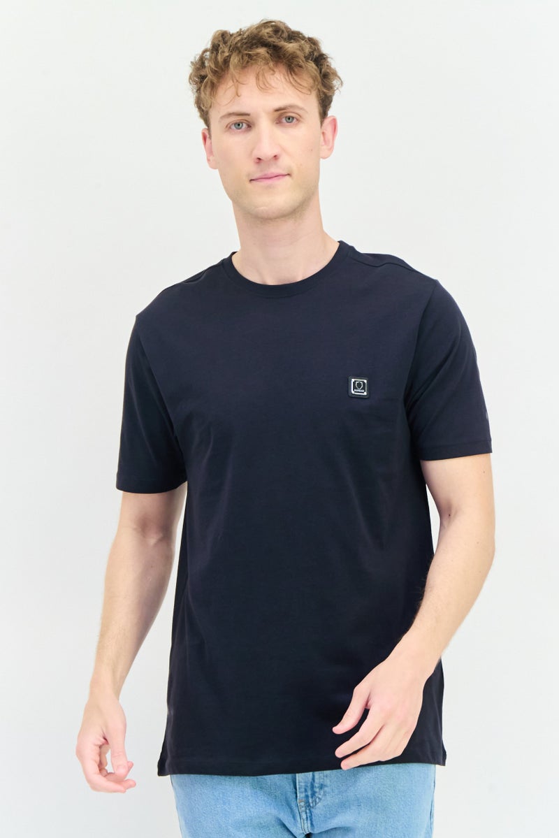 833 POLICE Men Crew Neck Short Sleeve Brand Logo T-Shirts, Navy Blue - Image 1