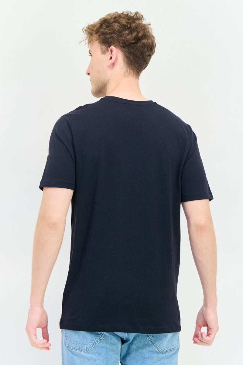 833 POLICE Men Crew Neck Short Sleeve Brand Logo T-Shirts, Navy Blue - Image 3