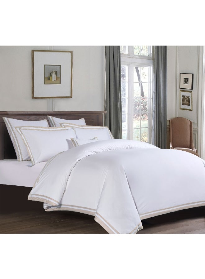 طقم غطاء لحاف مريح للغاية 3 قطع بحجم كوين أبيض وبني 1 × 220 × 240 سم SIGNATURE02