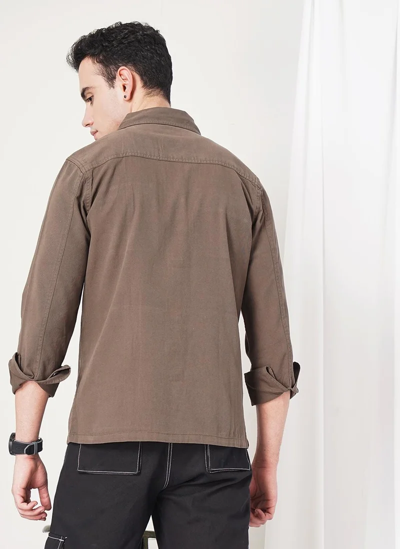 شركة المرآب الهندية Men Slim Fit Solid Full Sleeves Cutaway Collar Casual Over Shirt
