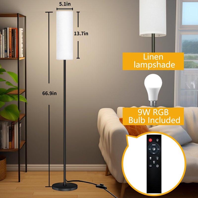 Qaubauyt Smart LED Floor Lamp with APP Control & RGB Colors - Dimmable Standing Lamp for Living Room, Bedroom, Gaming - Remote, Timer, 9W Bulb Included, 67" Modern Tall Lamp (black pole + white shade) - Image 2