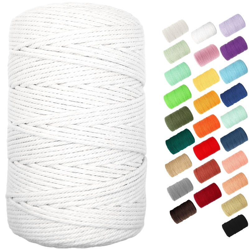 BYWORLD 3mm Cotton Rope 220 Yards200m Twine String 100 Natural Cotton Colored Macrame Rope for Plant Hangers Wall Hanging Christmas or Wedding DecorativeWhite