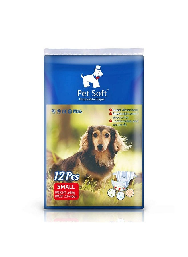 PET Petsoft Disposable Pet Diapers For Female Dogs Super Absorbent And Soft Heating And Pee Liners Small Size, Including 12 Puppy Diapers For Dogs And Cats  - Image 1