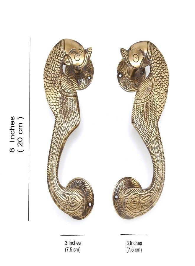 Two Moustaches Brass Curved Peacock Door Handle Pair, Door Handles for Main Doors, Brass Door Pulls, Door Handles for Home & Office, Brown, Pack of 2 Handles - Image 3