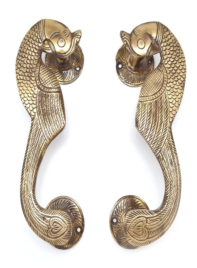 Two Moustaches Brass Curved Peacock Door Handle Pair, Door Handles for Main Doors, Brass Door Pulls, Door Handles for Home & Office, Brown, Pack of 2 Handles - Image 1