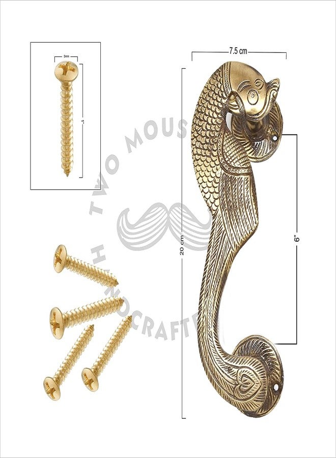 Two Moustaches Brass Curved Peacock Door Handle Pair, Door Handles for Main Doors, Brass Door Pulls, Door Handles for Home & Office, Brown, Pack of 2 Handles - Image 4