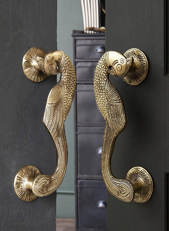 Two Moustaches Brass Curved Peacock Door Handle Pair, Door Handles for Main Doors, Brass Door Pulls, Door Handles for Home & Office, Brown, Pack of 2 Handles - Image 2