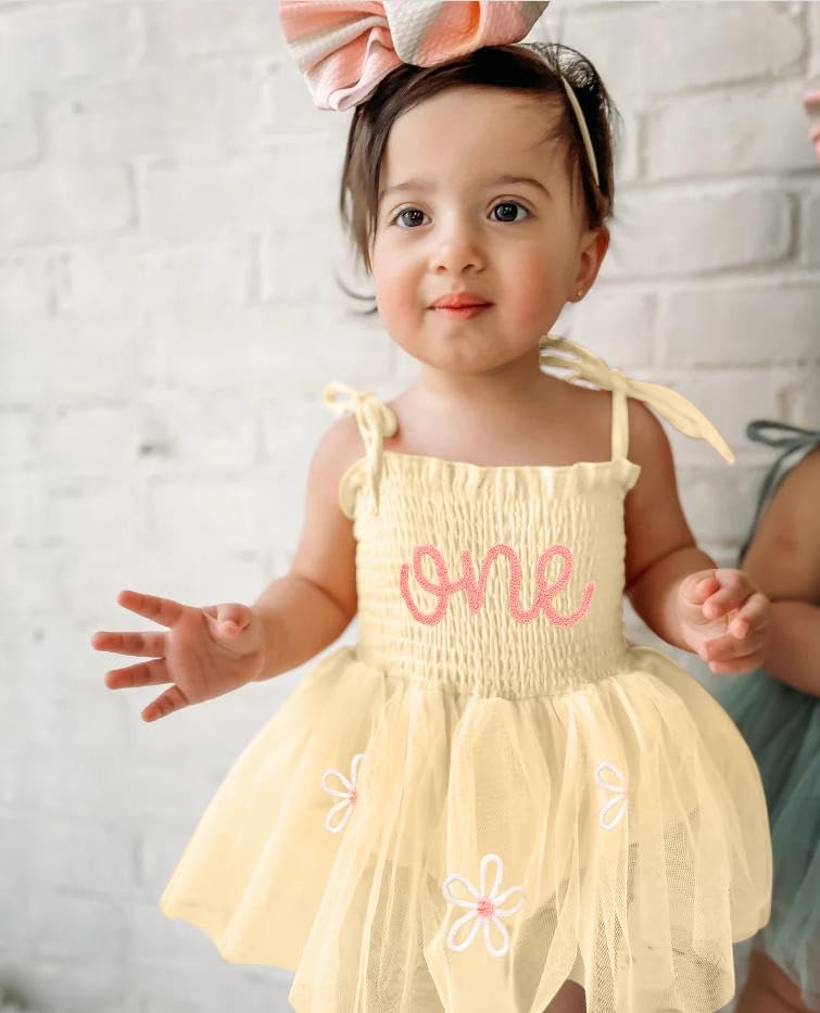 TITKKOP Baby Girl 1st Birthday Clothes One Year Old Tulle Romper Sleeveless Bodysuit Cake Smash Outfits(Apricot,9-12M) - Image 2