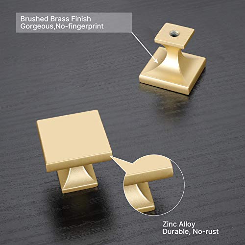 Haliwu 20 Pack Gold Cabinet Knobs Brushed Brass Dresser Drawer Knobs Square Gold Kitchen Cabinet Hardware Zinc Alloy - Image 3