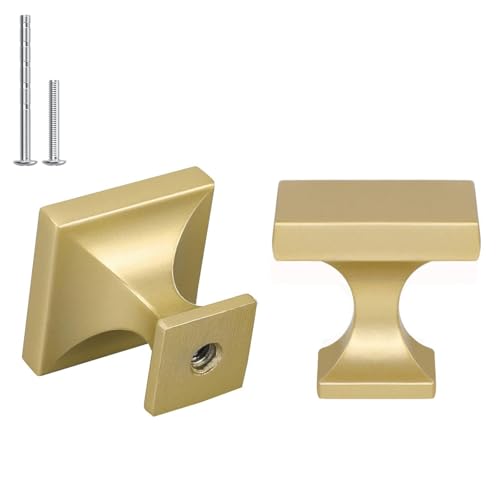Haliwu 20 Pack Gold Cabinet Knobs Brushed Brass Dresser Drawer Knobs Square Gold Kitchen Cabinet Hardware Zinc Alloy - Image 1