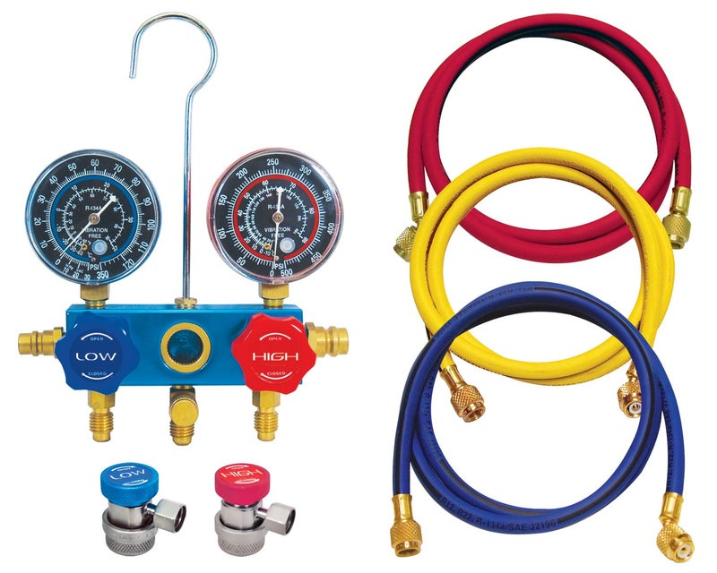 A/C Pro Certified A/C Pro Car Air Conditioner Hose and Manifold Gauge Set, Reuseable Set Checks Low and High Side Pressures for R134-A Refrigerant, Includes Hoses, InterDynamics - Image 5