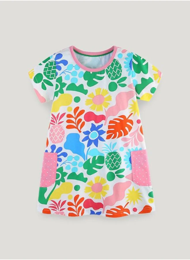 YUNIQEE Multicolour A-Line Crew Neck Printed Dress