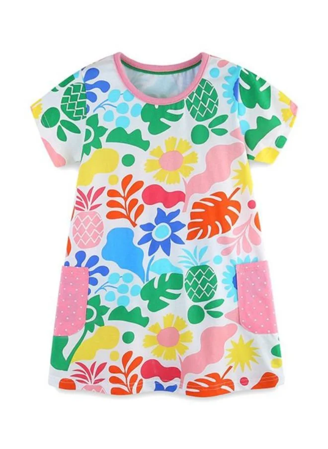 YUNIQEE Multicolour A-Line Crew Neck Printed Dress