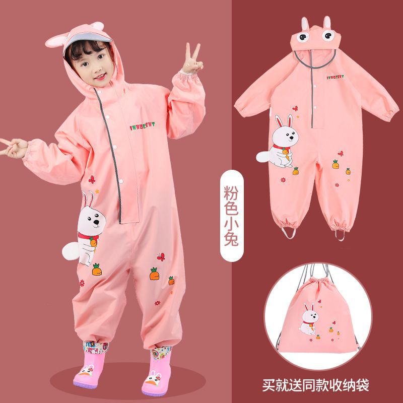 Childrens Long Sleeve Raincoat Suitable For Boys Girls Toddler Kindergarten Baby Student Rain Gear Raincoat Pants Set 337 Pink Bunny 