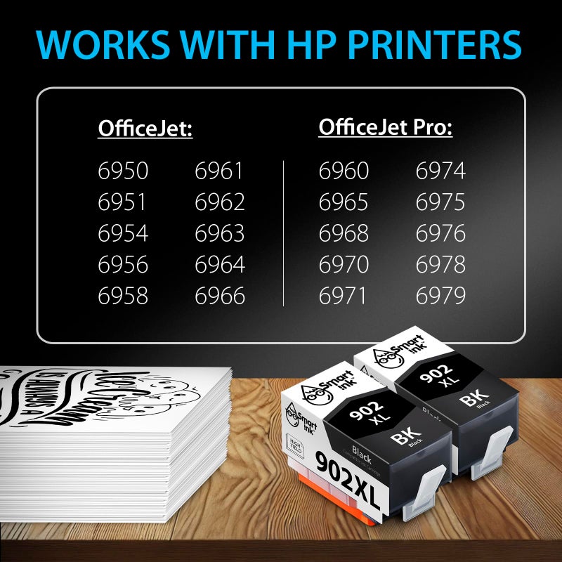Smart Ink Compatible Ink Cartridge Replacement for HP 902XL 902 XL (2 Black, Combo Pack) to use with OfficeJet Pro 6978 6968 6970 6975 6960 Officejet 6962 6958 6950 6954 6951 6956 6961 6963 6964 6966 - Image 3