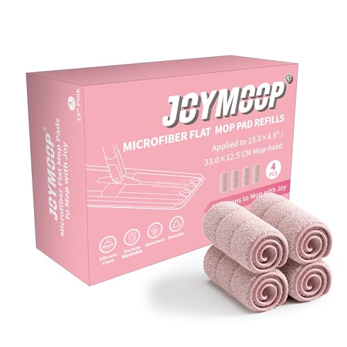 JOYMOOP Flat Mop Pads, Microfiber Mop Cleaning Pads, Washable Pads, Pads Replacement for Flat Mop or Mop Bucket Set, Pack of 4 Refills 13inch - Pink - Image 1