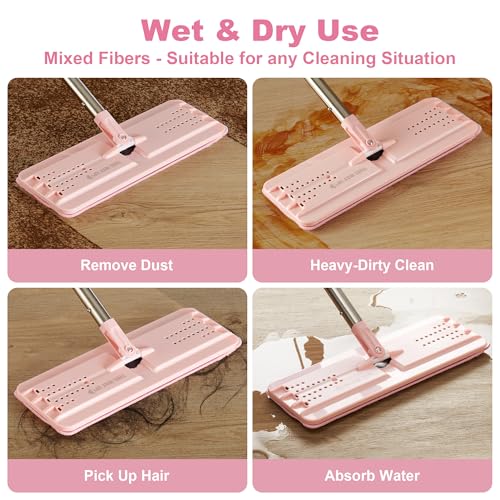 JOYMOOP Flat Mop Pads, Microfiber Mop Cleaning Pads, Washable Pads, Pads Replacement for Flat Mop or Mop Bucket Set, Pack of 4 Refills 13inch - Pink - Image 5