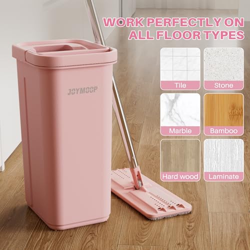 JOYMOOP Flat Mop Pads, Microfiber Mop Cleaning Pads, Washable Pads, Pads Replacement for Flat Mop or Mop Bucket Set, Pack of 4 Refills 13inch - Pink - Image 2