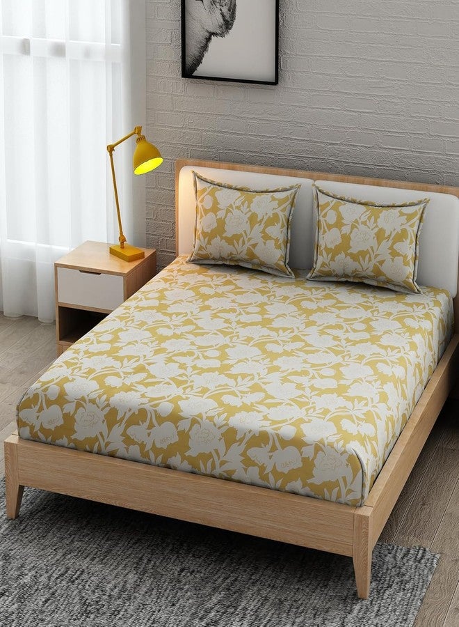 ULOM 300 TC Premium Heavy Cotton Feel Elastic Fitted Bedsheet Queen Size with 2 Pillow Covers || Double Bed with All Around Elastic (White, Fitted -60x78 Queen) - Image 1