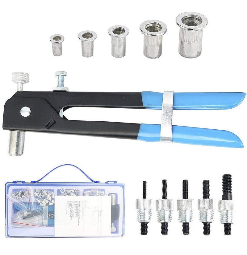 YaeKoo 191pcs Heavy Duty Blind Rivet Nut Kit Set, Riveter Tool, Rivet Nut Gun, Thread Hand Riveter, Rivet Gun Threaded Insert Tool, Riveting Tools with 185PCS Metric Rivet Nuts Assortment M3 M4 M5 M6 M8 - Image 1